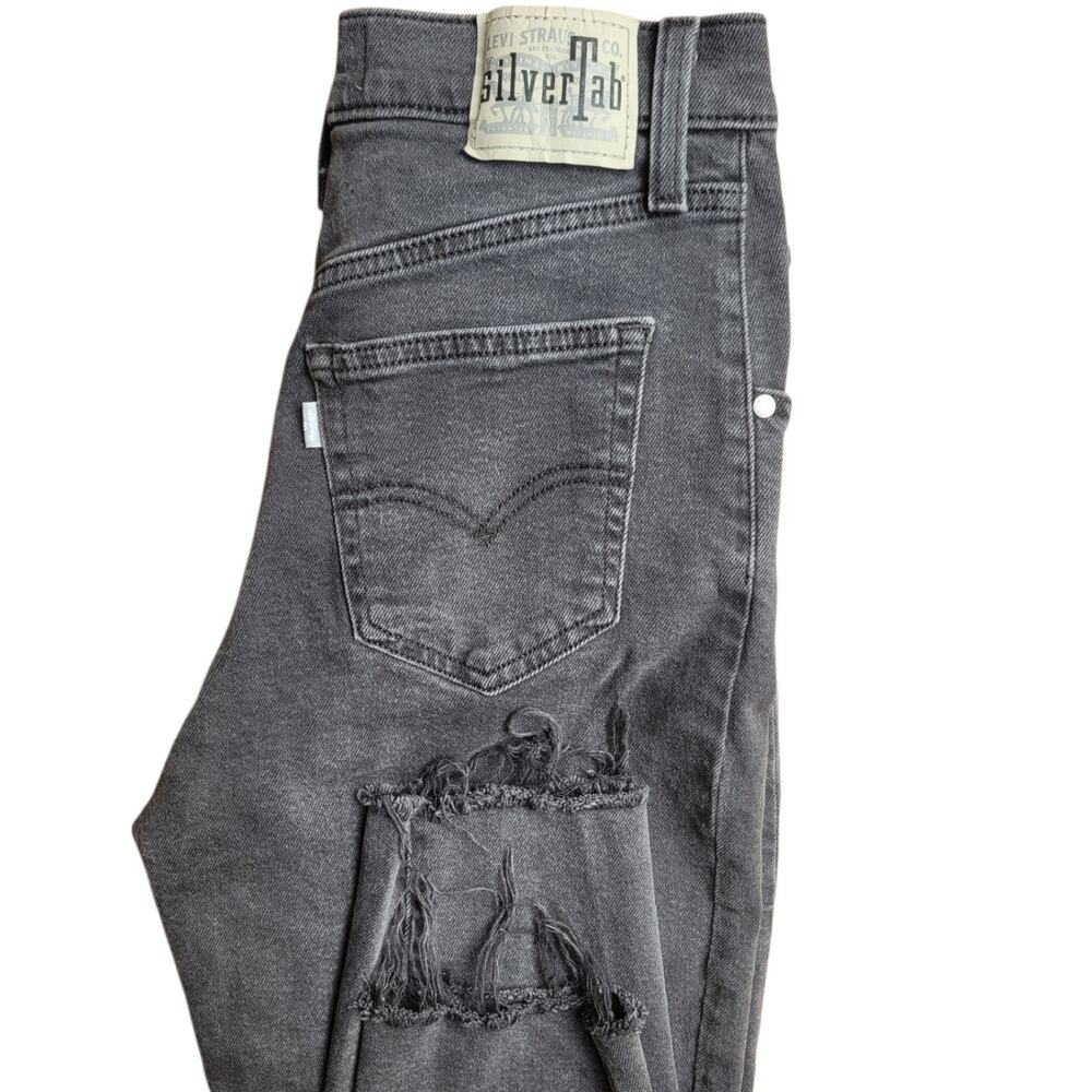Levi's SilverTab Mom Jeans Women's 27x27 Gray Black Distressed Raw Hem A3699